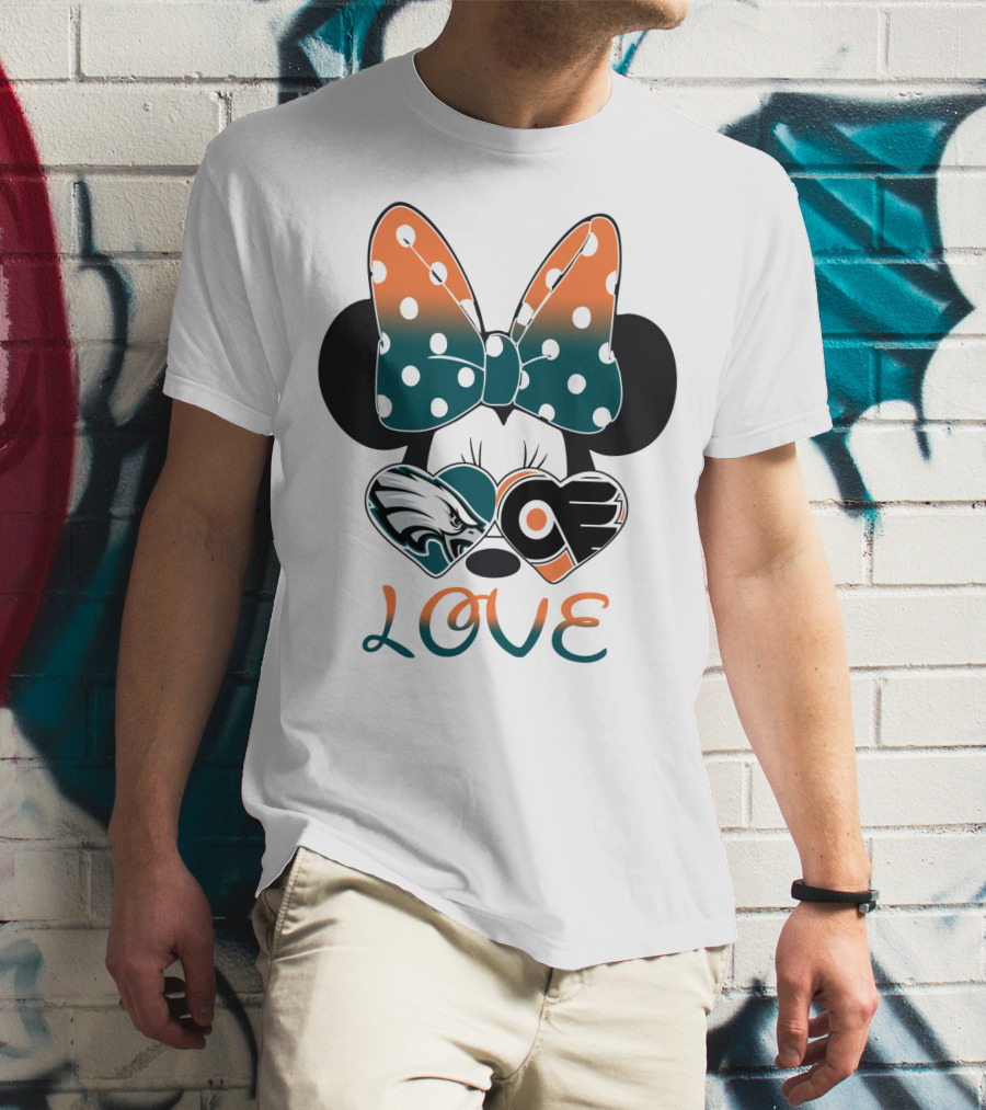 Love Philadelphia Eagles And Flyers Mickey Bow Minnie T-Shirt