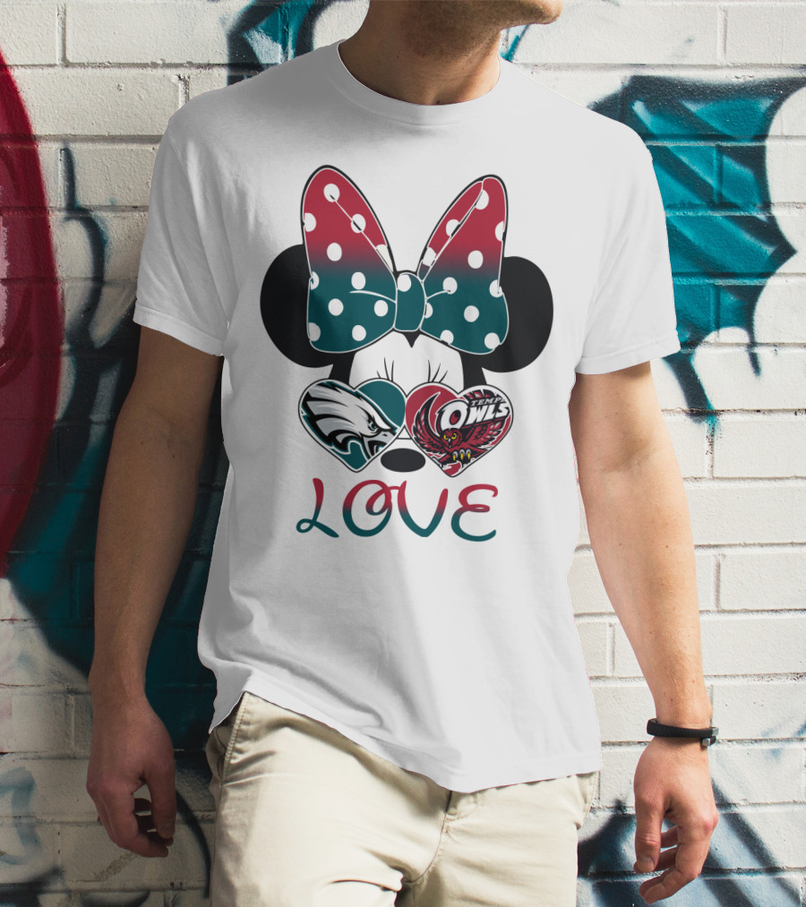 Minnie Mouse Bow Love Philadelphia Eagles Temple Owls Hearts T-Shirt