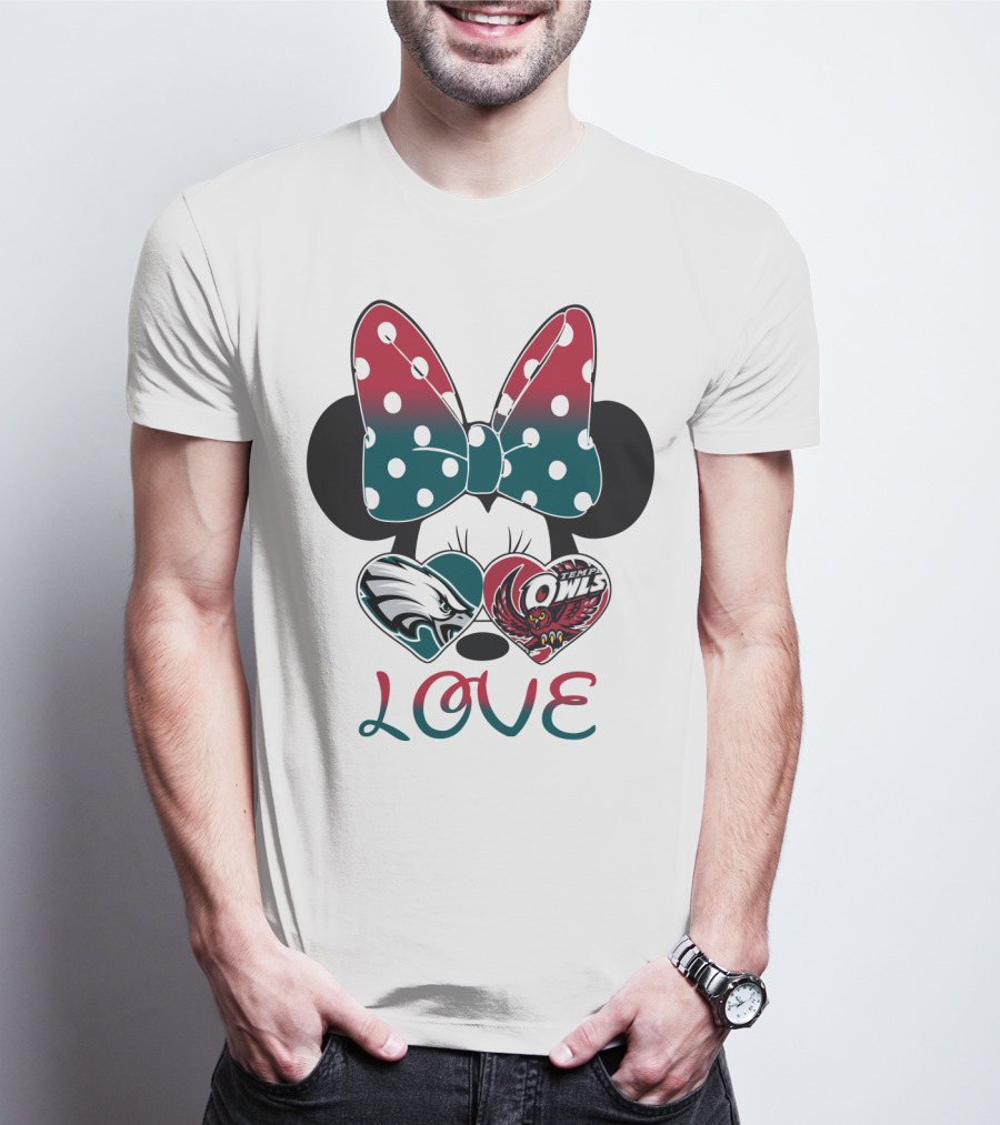 Minnie Mouse Bow Love Philadelphia Eagles Temple Owls Hearts T-Shirt