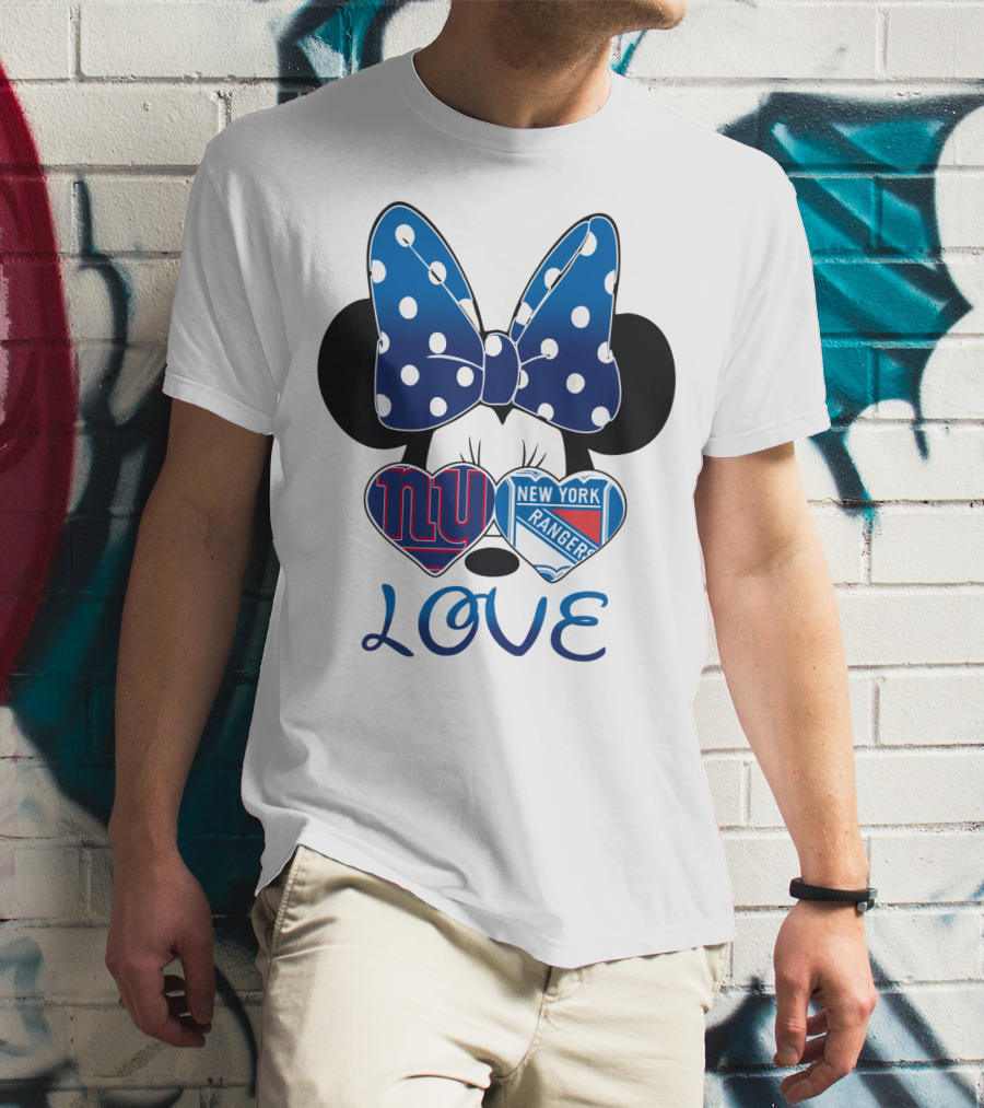 Minnie Mouse Polka Dot Bow New York Giants Rangers Love Hearts T-Shirt