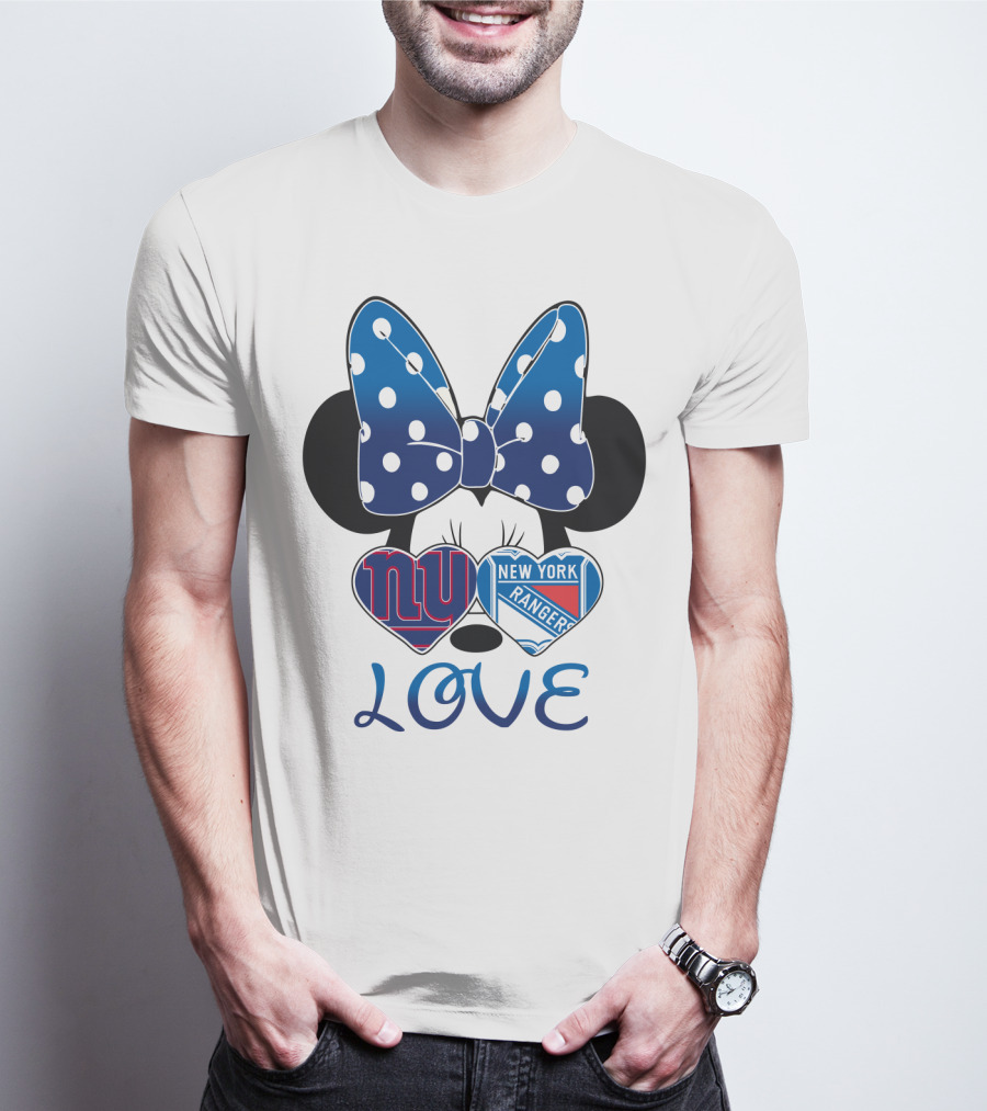 Minnie Mouse Polka Dot Bow New York Giants Rangers Love Hearts T-Shirt