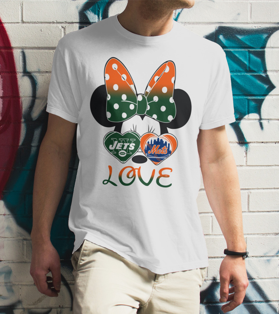 Love Ny Jets Mets Minnie Bow Hearts T-Shirt