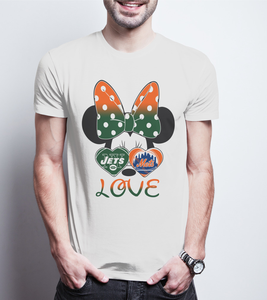 Love Ny Jets Mets Minnie Bow Hearts T-Shirt