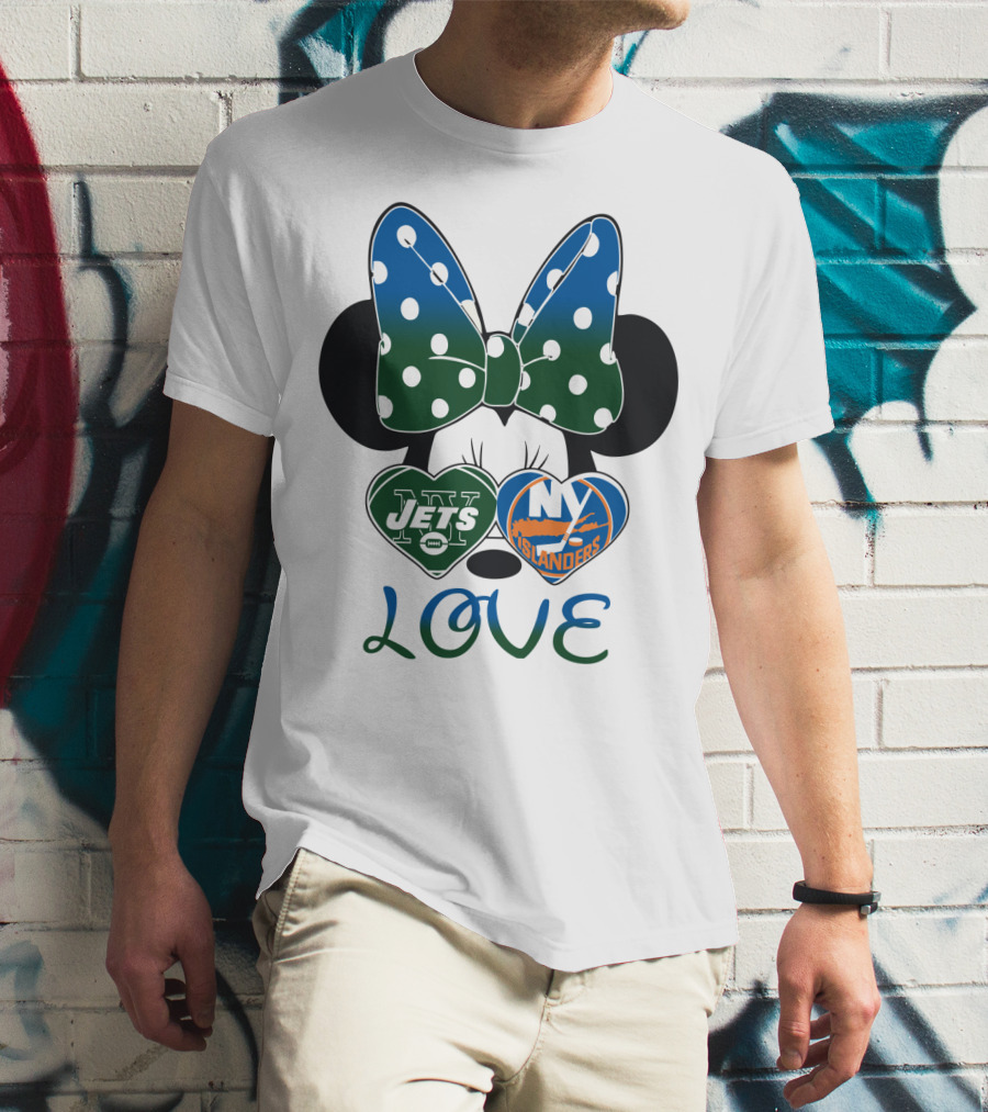 Ny Jets Ny Islanders Minnie Bow Love T-Shirt