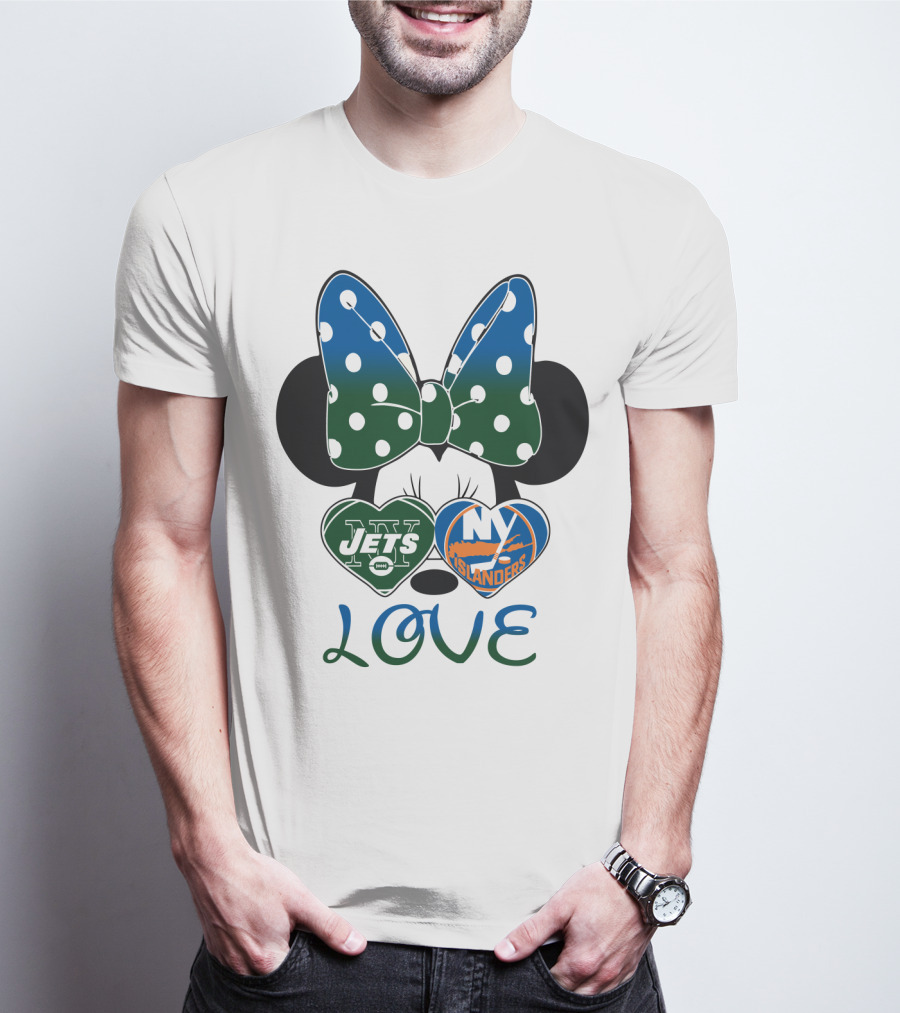 Ny Jets Ny Islanders Minnie Bow Love T-Shirt