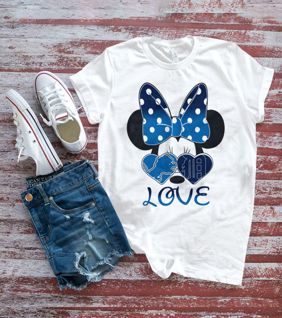 Love Minnie Mouse Bow Heart Detroit Lions T-Shirt