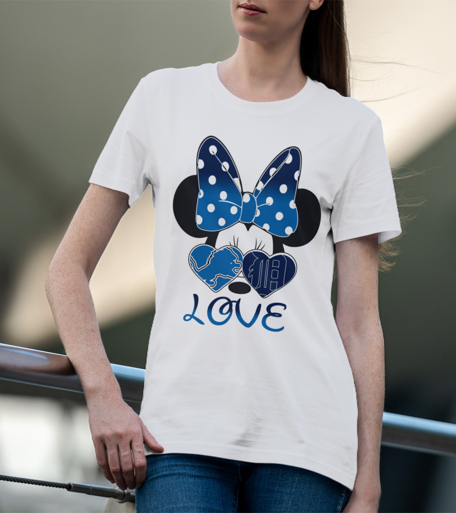 Love Minnie Mouse Bow Heart Detroit Lions T-Shirt