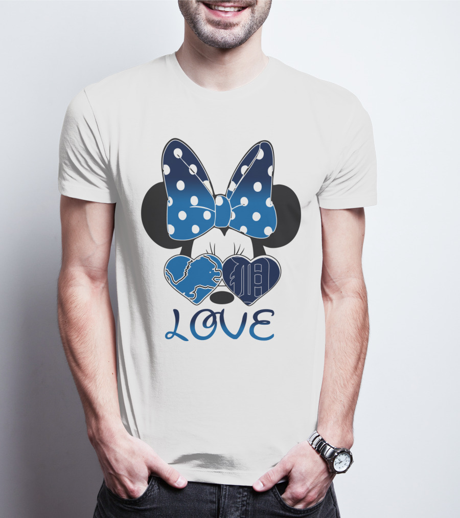 Love Minnie Mouse Bow Heart Detroit Lions T-Shirt