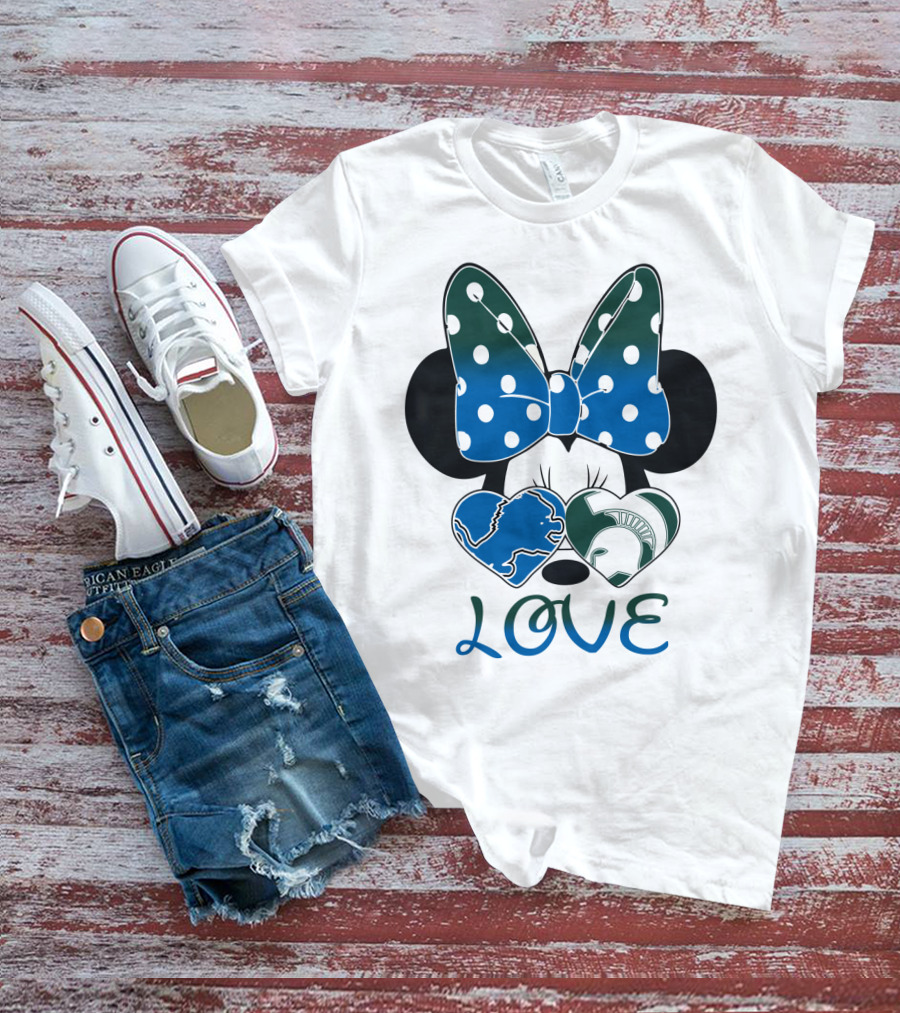 Love Disney Inspired Dots Bow Detroit Lions Michigan State Spartans T-Shirt