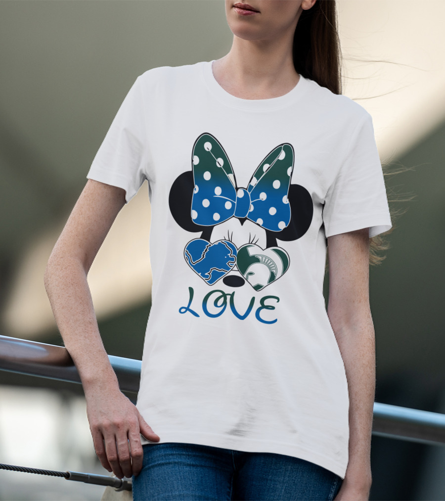 Love Disney Inspired Dots Bow Detroit Lions Michigan State Spartans T-Shirt