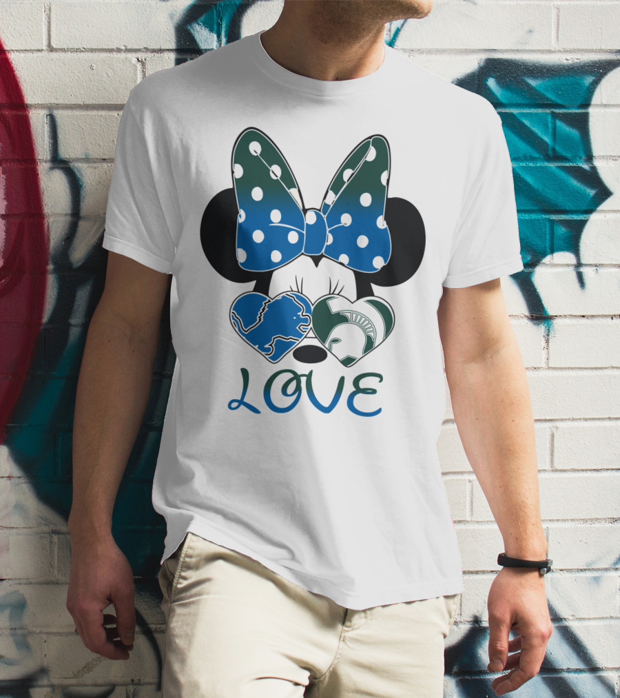 Love Disney Inspired Dots Bow Detroit Lions Michigan State Spartans T-Shirt
