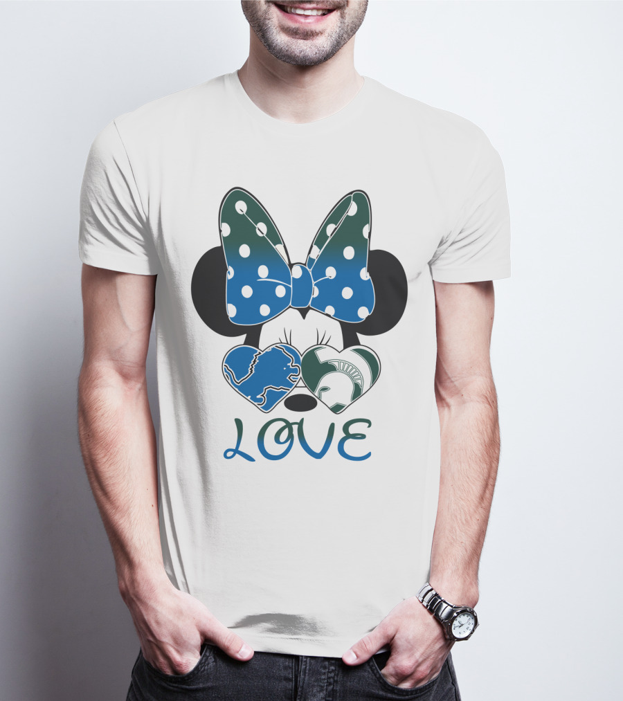 Love Disney Inspired Dots Bow Detroit Lions Michigan State Spartans T-Shirt