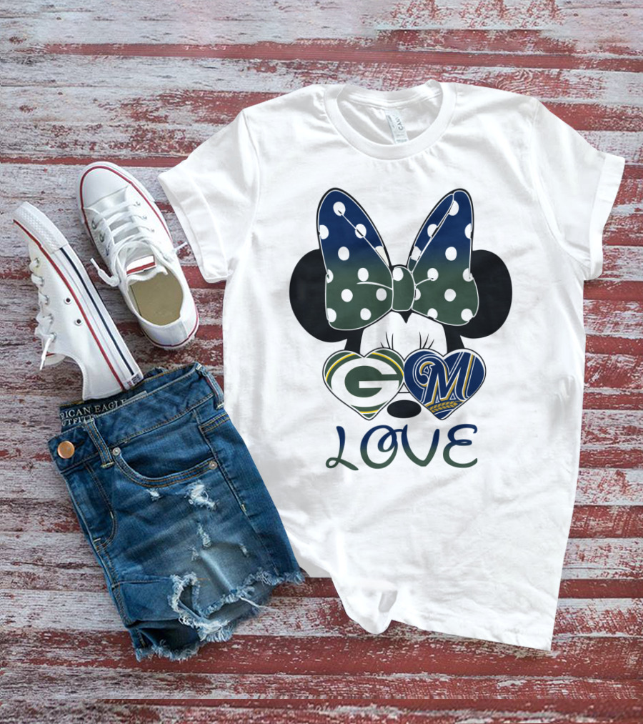 Green Bay Packers Milwaukee Brewers Minnie Mouse Love T-Shirt