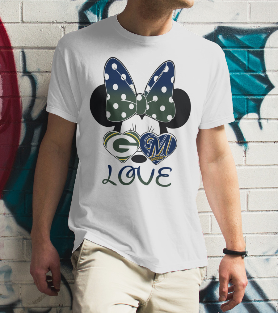 Green Bay Packers Milwaukee Brewers Minnie Mouse Love T-Shirt