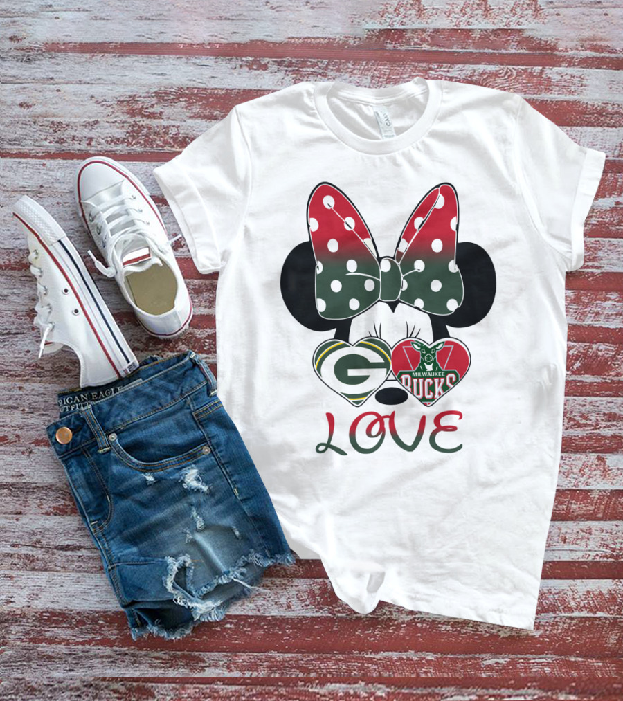 Love Minnie Mouse Green Bay Packers Milwaukee Bucks T-Shirt