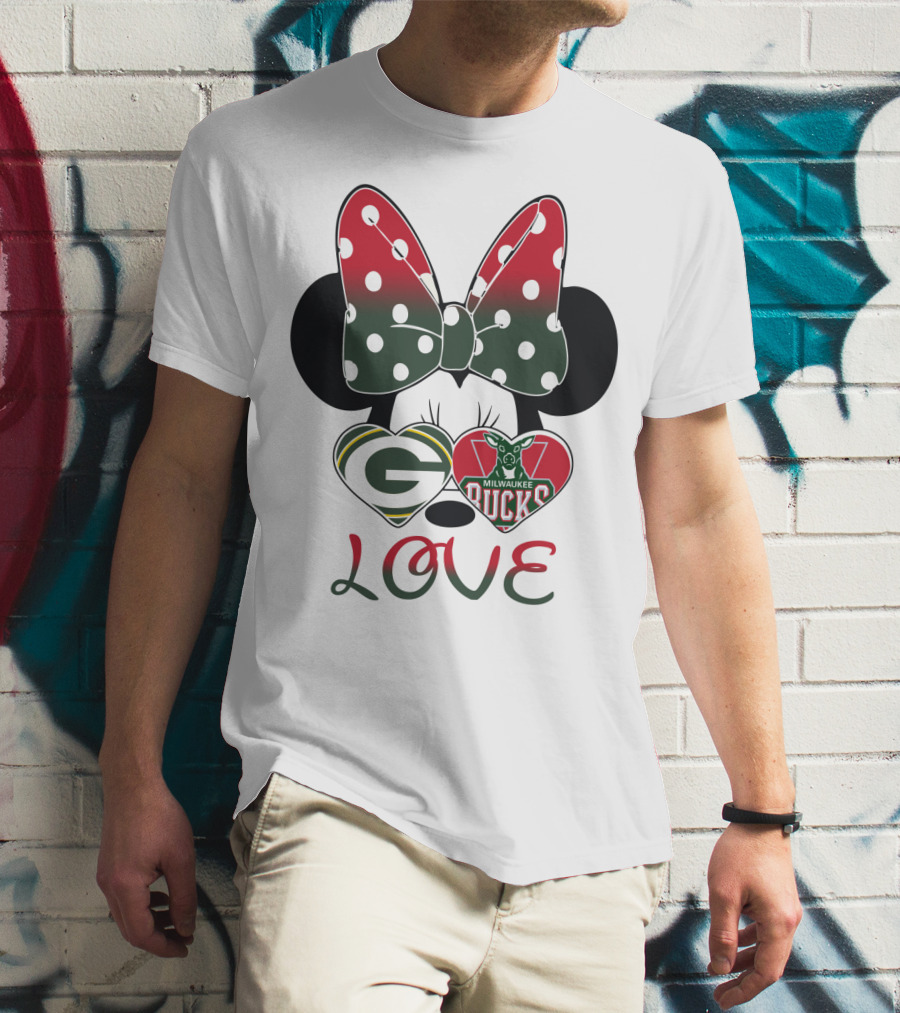 Love Minnie Mouse Green Bay Packers Milwaukee Bucks T-Shirt