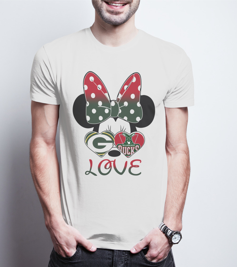 Love Minnie Mouse Green Bay Packers Milwaukee Bucks T-Shirt