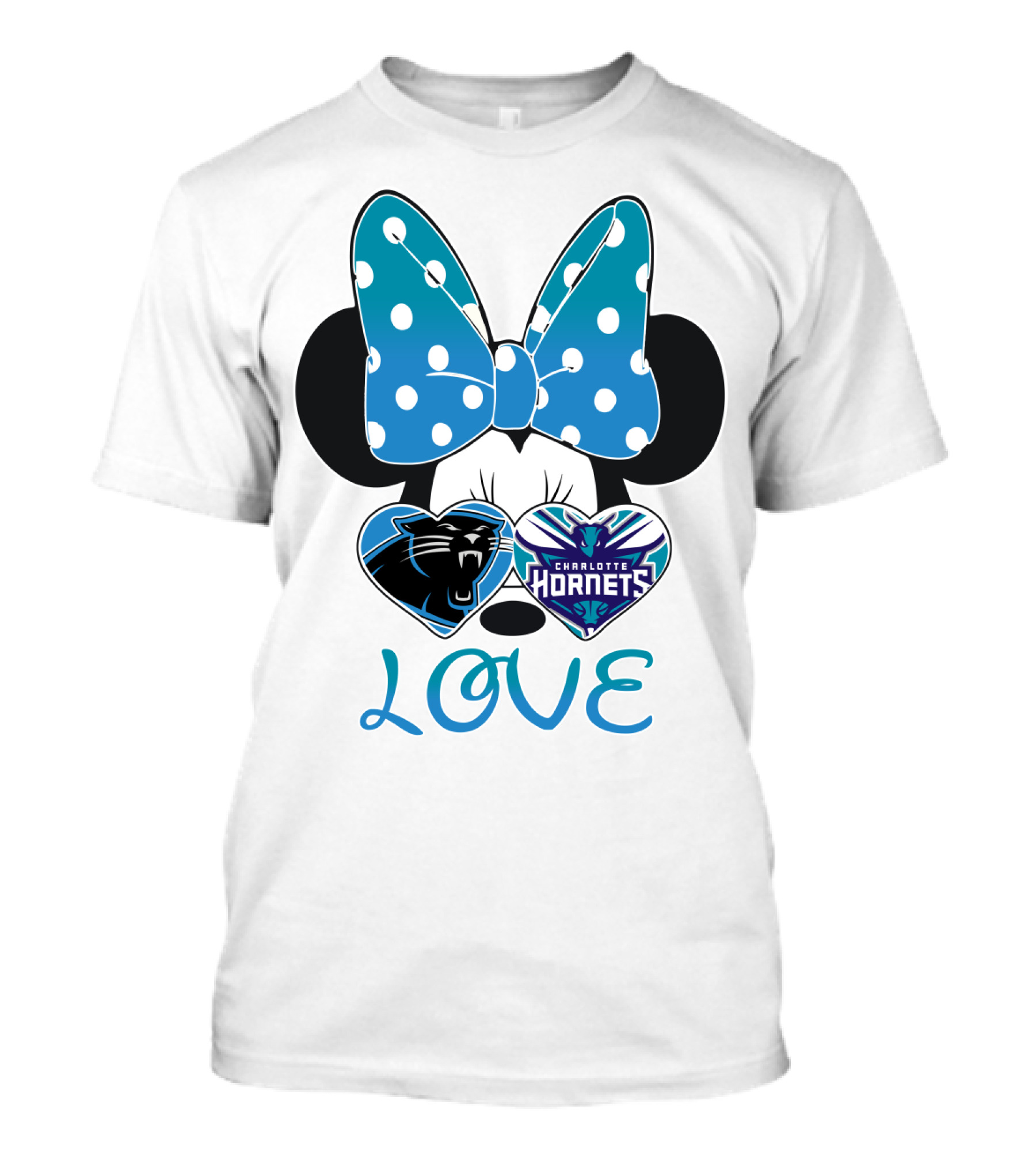 Minnie Mouse Love Carolina Panthers Charlotte Hornets Bow Hearts T-Shirt