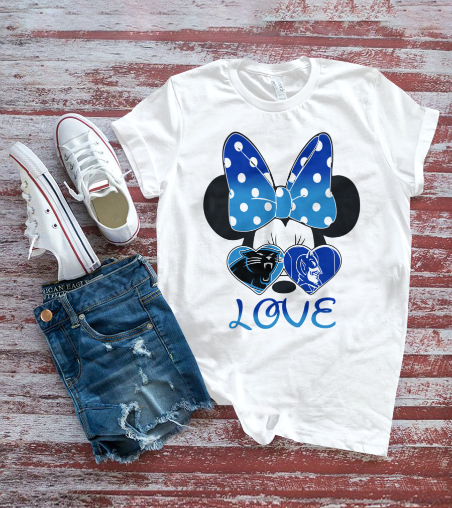 Love Carolina Panthers Duke Blue Devils Disney Bow T-Shirt