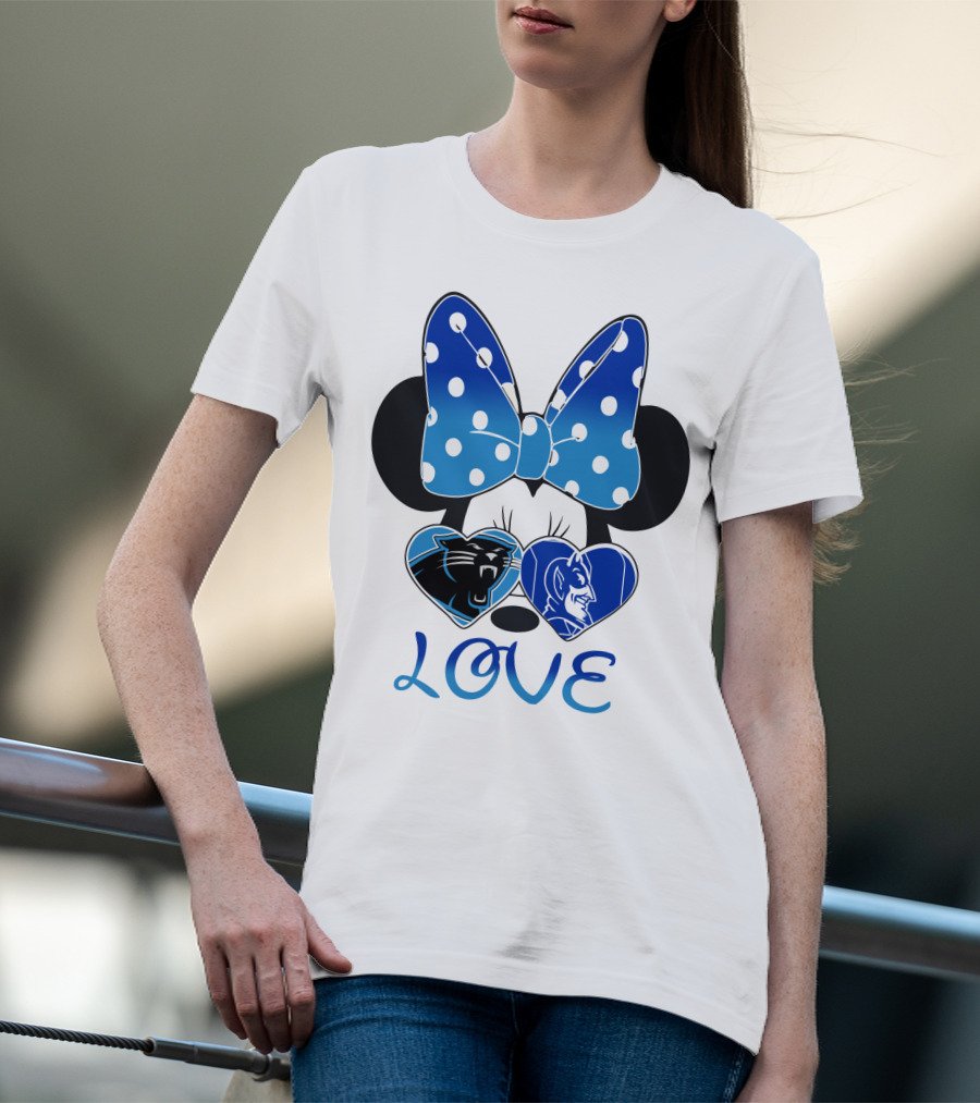 Love Carolina Panthers Duke Blue Devils Disney Bow T-Shirt
