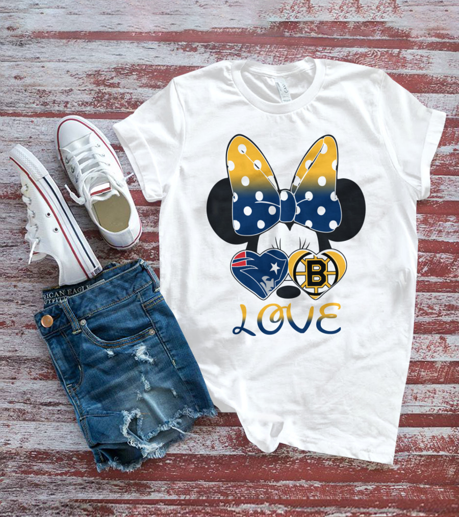 Mickey Mouse Patriots Bruins Love T-Shirt