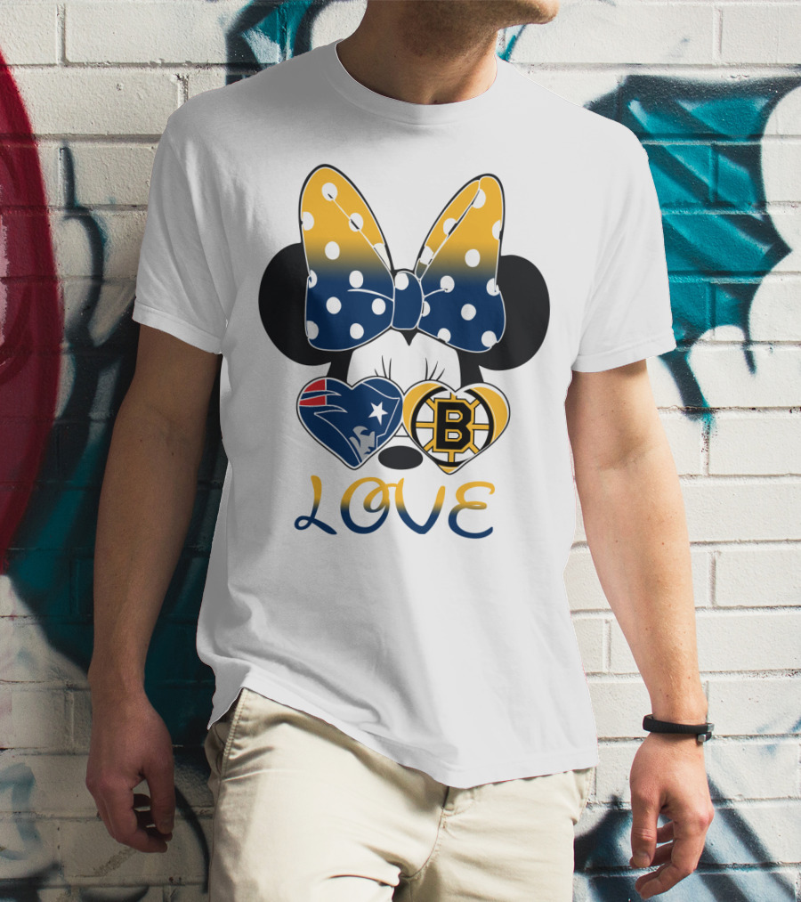 Mickey Mouse Patriots Bruins Love T-Shirt