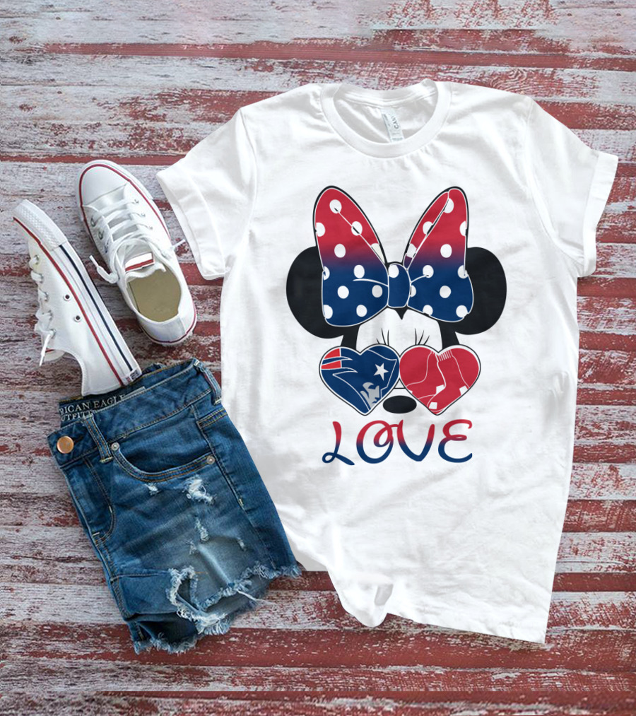 Love Minnie Bow Hearts Patriots Red Sox T-Shirt