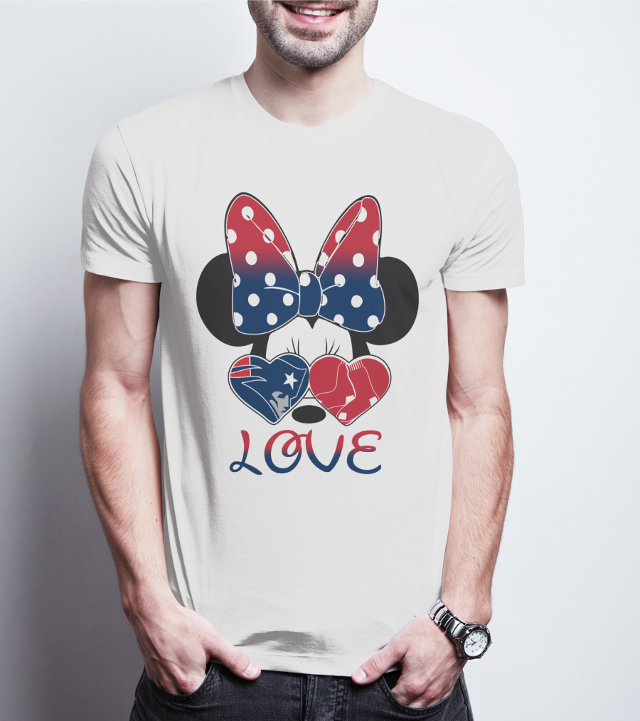 Love Minnie Bow Hearts Patriots Red Sox T-Shirt