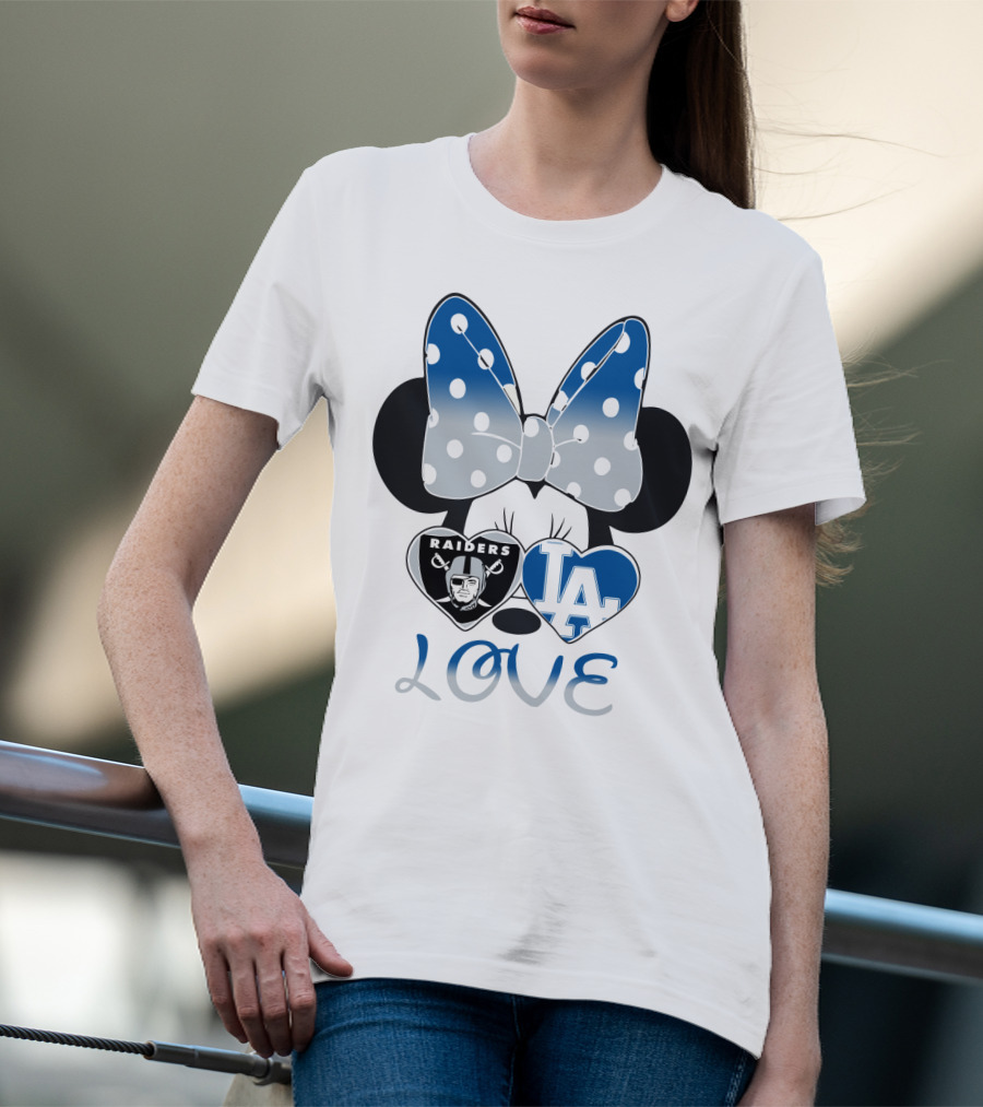 Minnie Mouse Love Raiders La Dodgers Bow Hearts T-Shirt