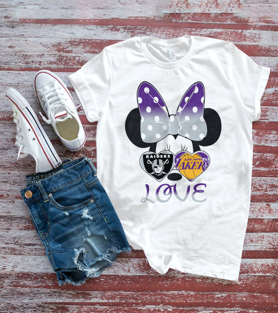 Los Angeles Lakers Raiders Love Minnie Bow T-Shirt