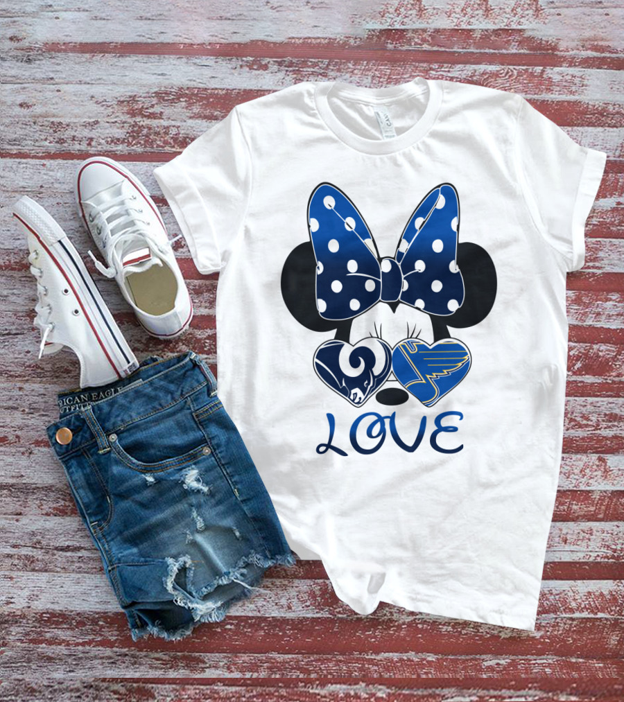 Love Minnie Mouse Rams Blues Hearts T-Shirt
