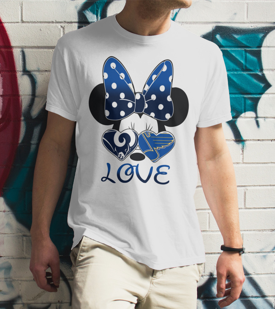 Love Minnie Mouse Rams Blues Hearts T-Shirt