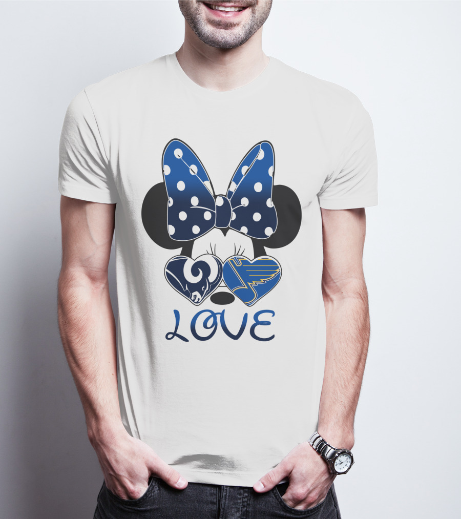 Love Minnie Mouse Rams Blues Hearts T-Shirt