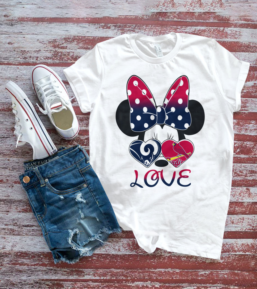 Love Mickey Ears Bow St. Louis Rams Cardinals Hearts T-Shirt