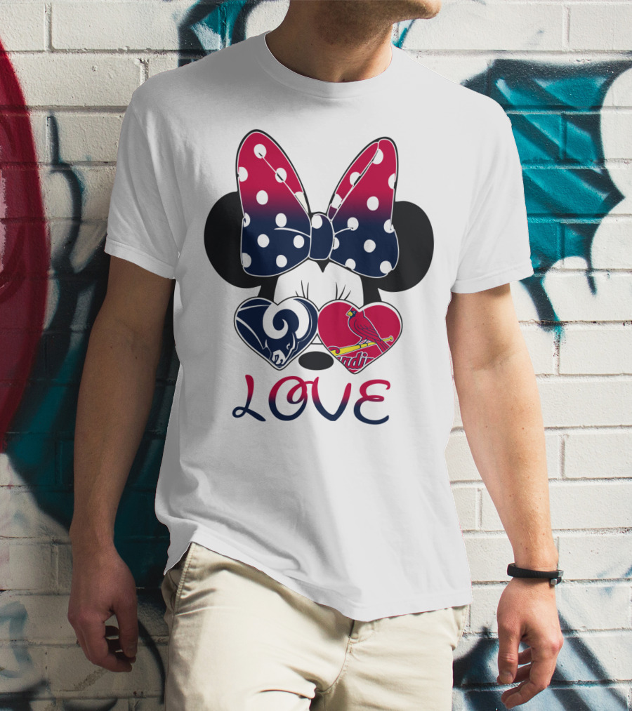 Love Mickey Ears Bow St. Louis Rams Cardinals Hearts T-Shirt