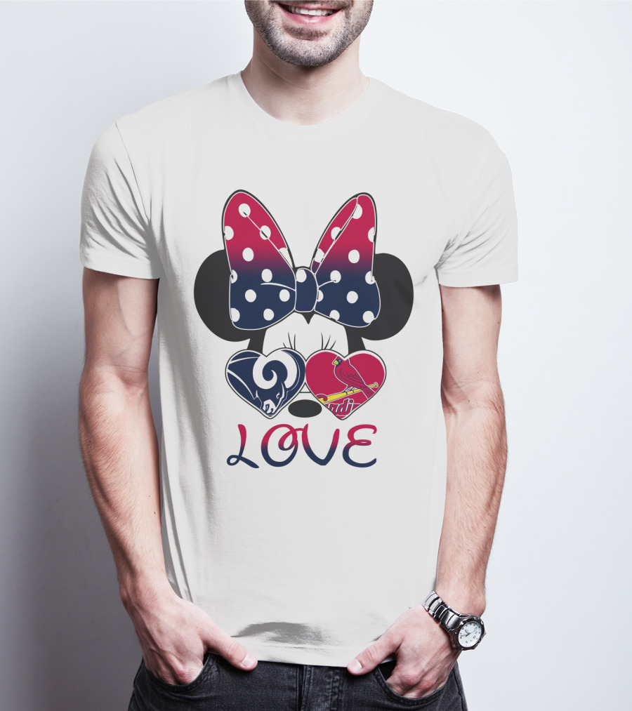 Love Mickey Ears Bow St. Louis Rams Cardinals Hearts T-Shirt