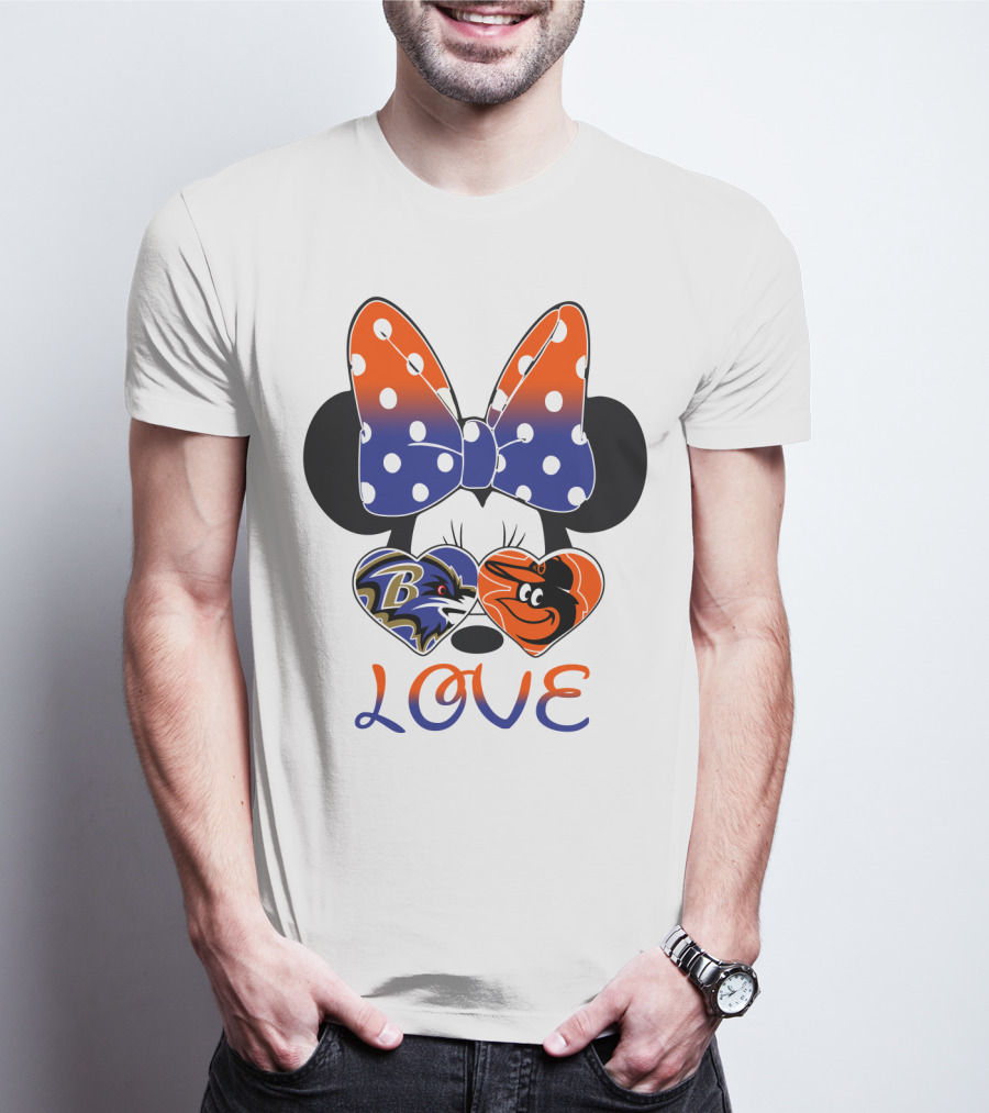 Love Baltimore Ravens Orioles Minnie Mouse Bow T-Shirt