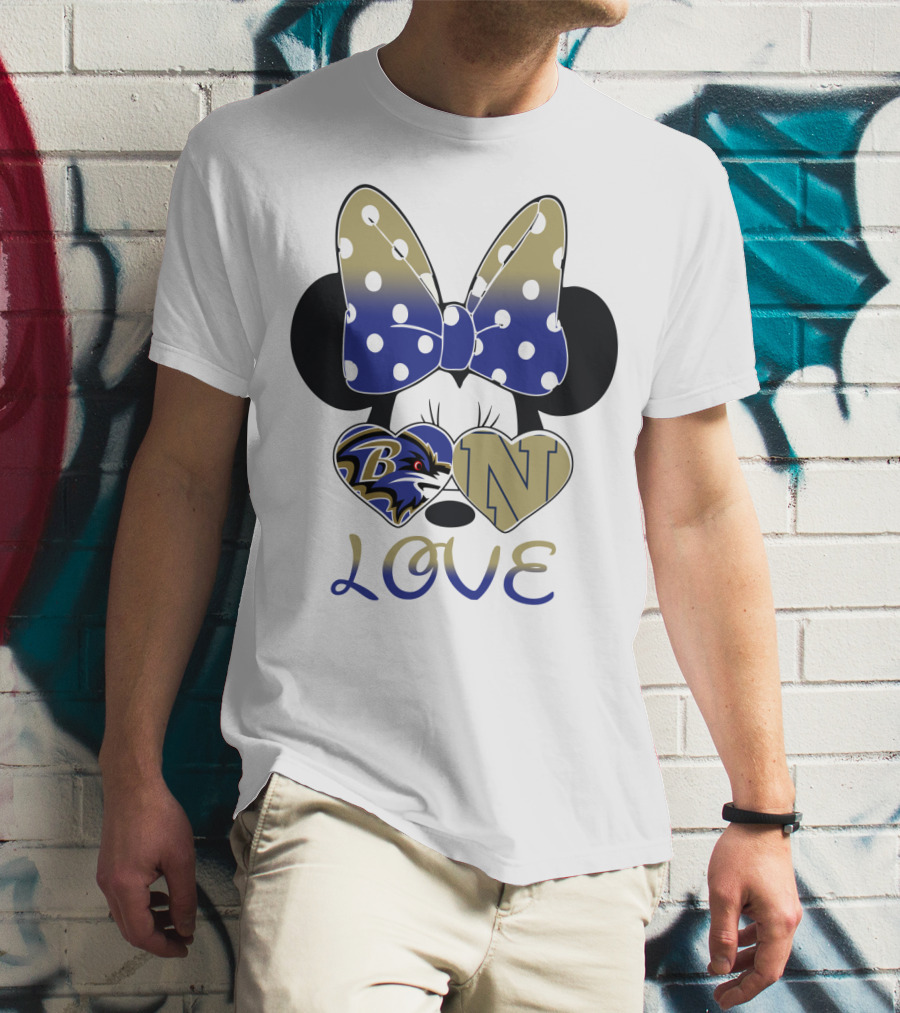 Minnie Mouse Love Baltimore Ravens Navy Logo Hearts Bow T-Shirt