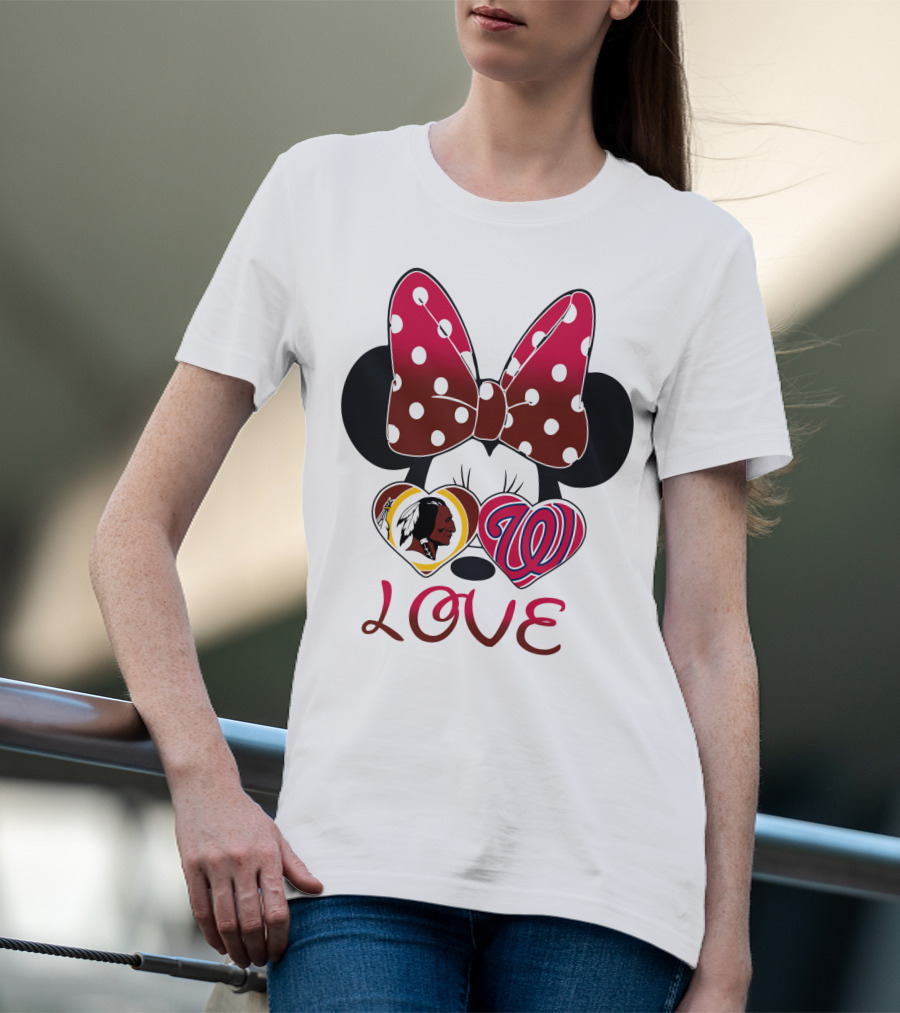 Minnie Mouse Love Washington Nationals Redskins Iconic Bow Hearts T-Shirt