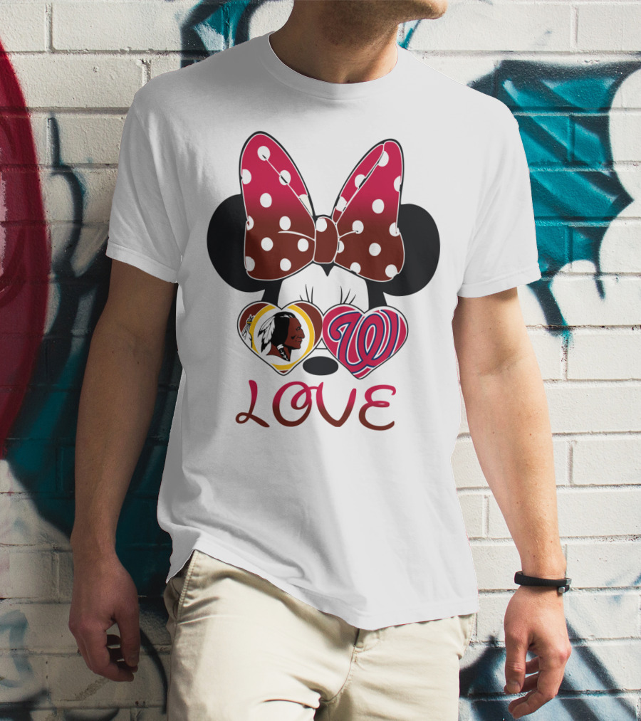Minnie Mouse Love Washington Nationals Redskins Iconic Bow Hearts T-Shirt