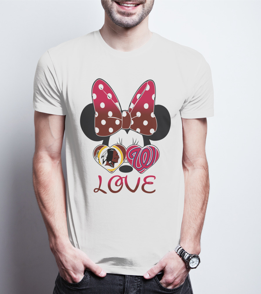 Minnie Mouse Love Washington Nationals Redskins Iconic Bow Hearts T-Shirt