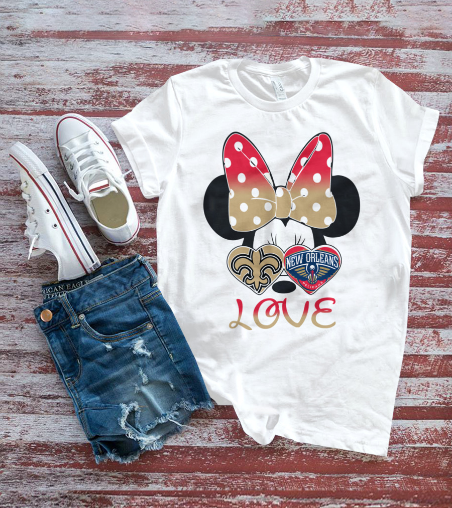 Minnie Mouse Love New Orleans Saints And Pelicans T-Shirt