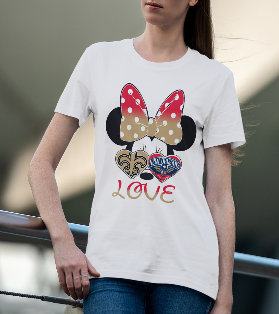 Minnie Mouse Love New Orleans Saints And Pelicans T-Shirt