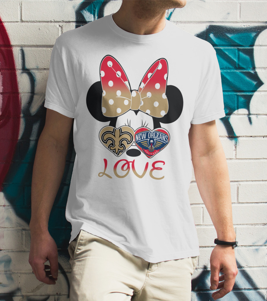 Minnie Mouse Love New Orleans Saints And Pelicans T-Shirt