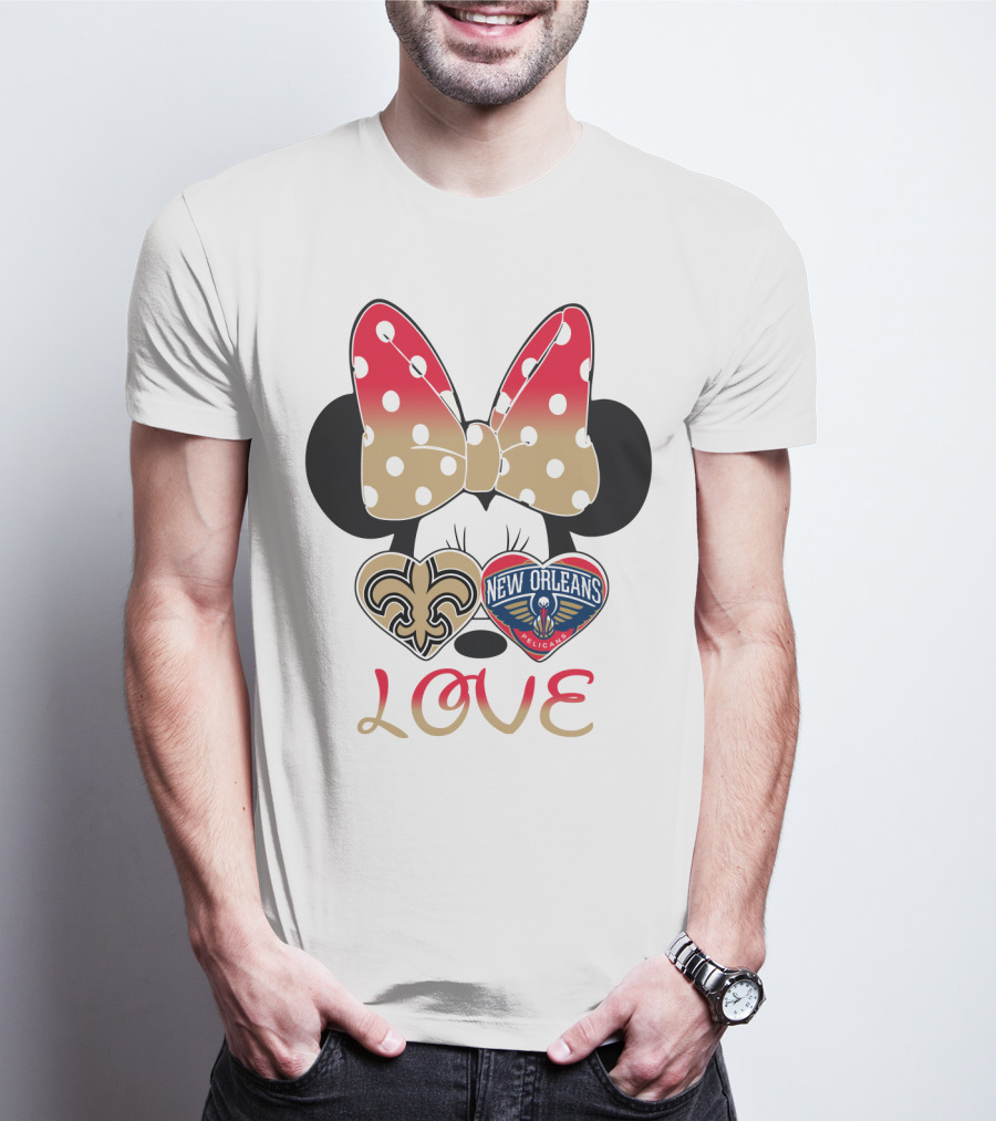 Minnie Mouse Love New Orleans Saints And Pelicans T-Shirt