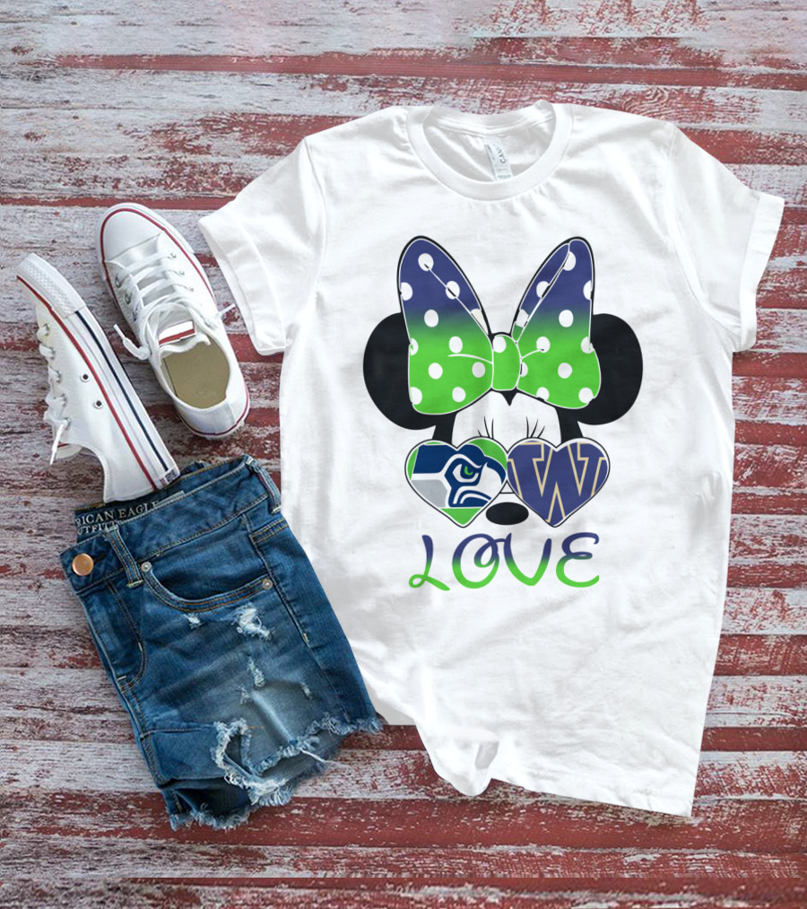 Love Seattle Seahawks Washington Huskies Minnie Bow T-Shirt