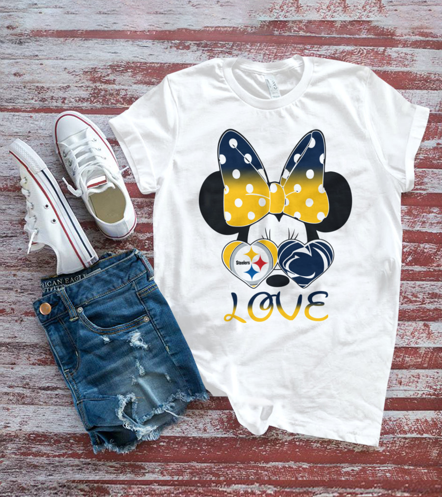 Minnie Mouse Steelers Love Bow Polka Dots T-Shirt
