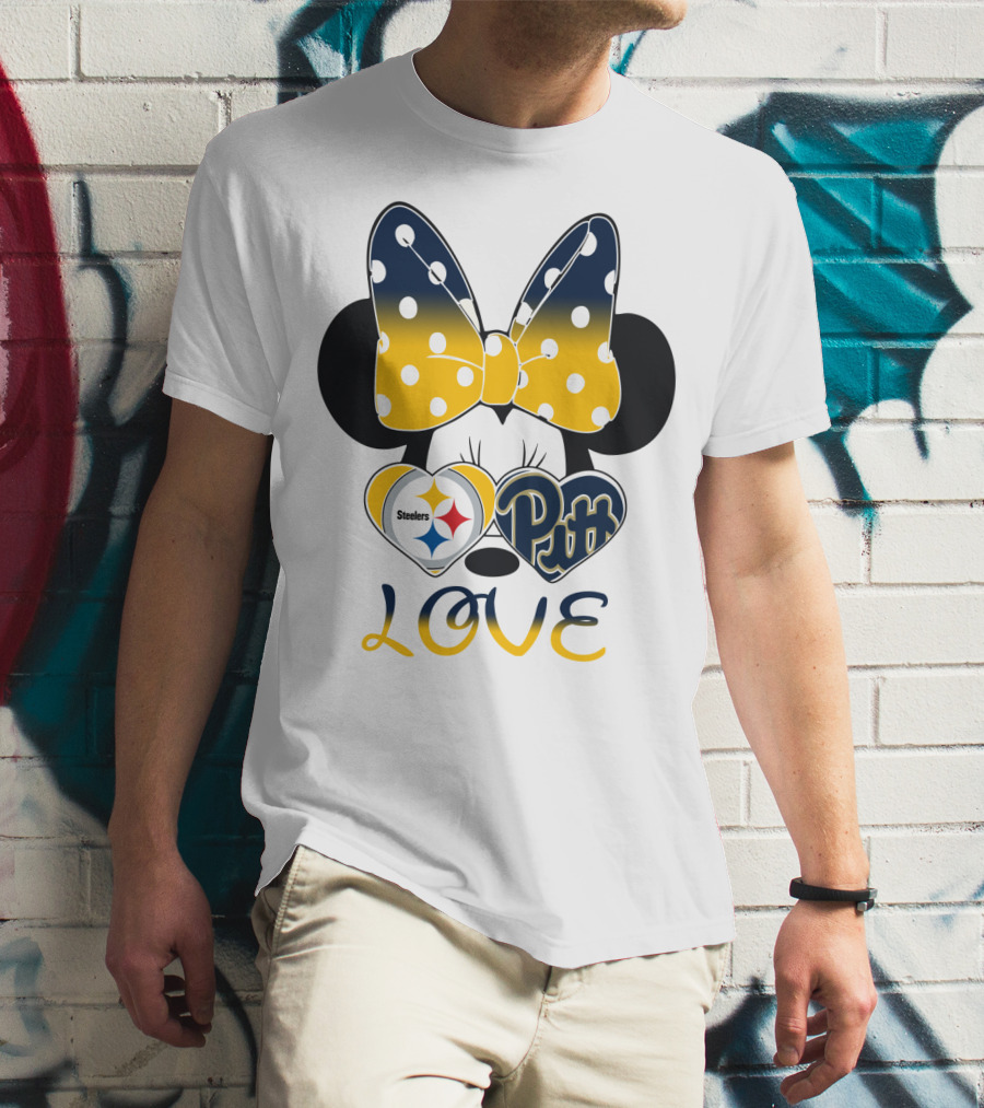 Steelers Pitt Minnie Love Bow Hearts T-Shirt