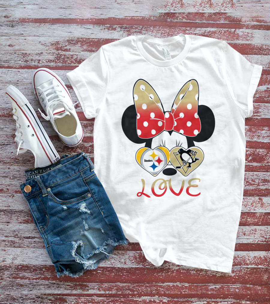 Minnie Bow Love Steelers Penguins Hearts T-Shirt