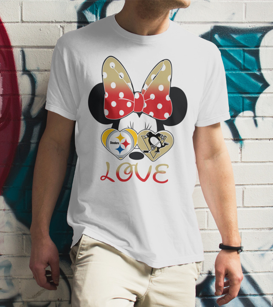 Minnie Bow Love Steelers Penguins Hearts T-Shirt